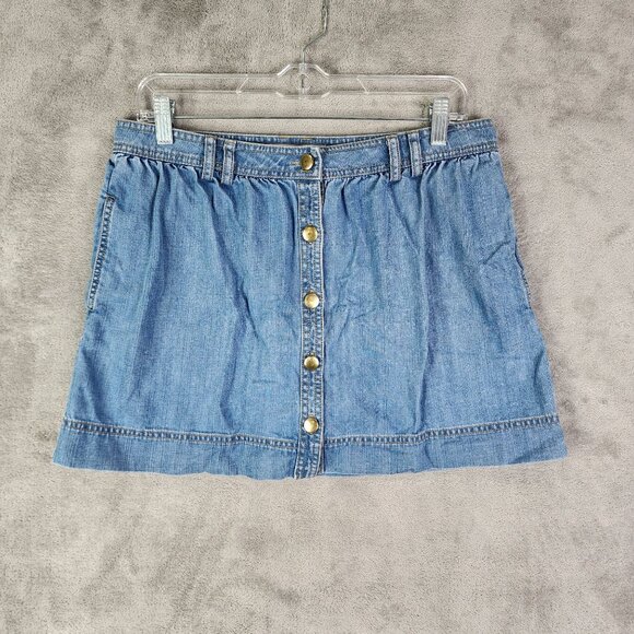 Women's Fossil Blue Denim Skirt Button Front 100% Cotton Size 6 - Picture 2 of 11